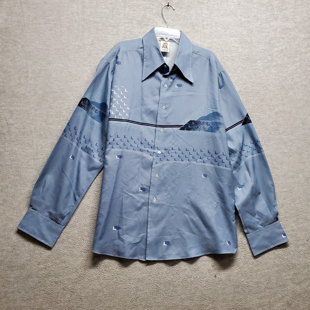 Kennington Men Button Up Shirt XL Blue Mickie Minnie Mouse Disney 70s
